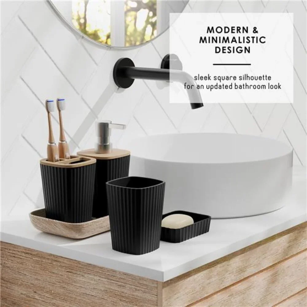 20 Piece Bamboo Bathroom Sets Black Accessories Set Minimalistic Bathroom Decor